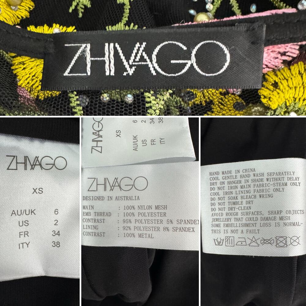 Zhivago In The Garden Floral Mesh Wrap Mini Dress black pink yellow size US 2 - Picture 12 of 15
